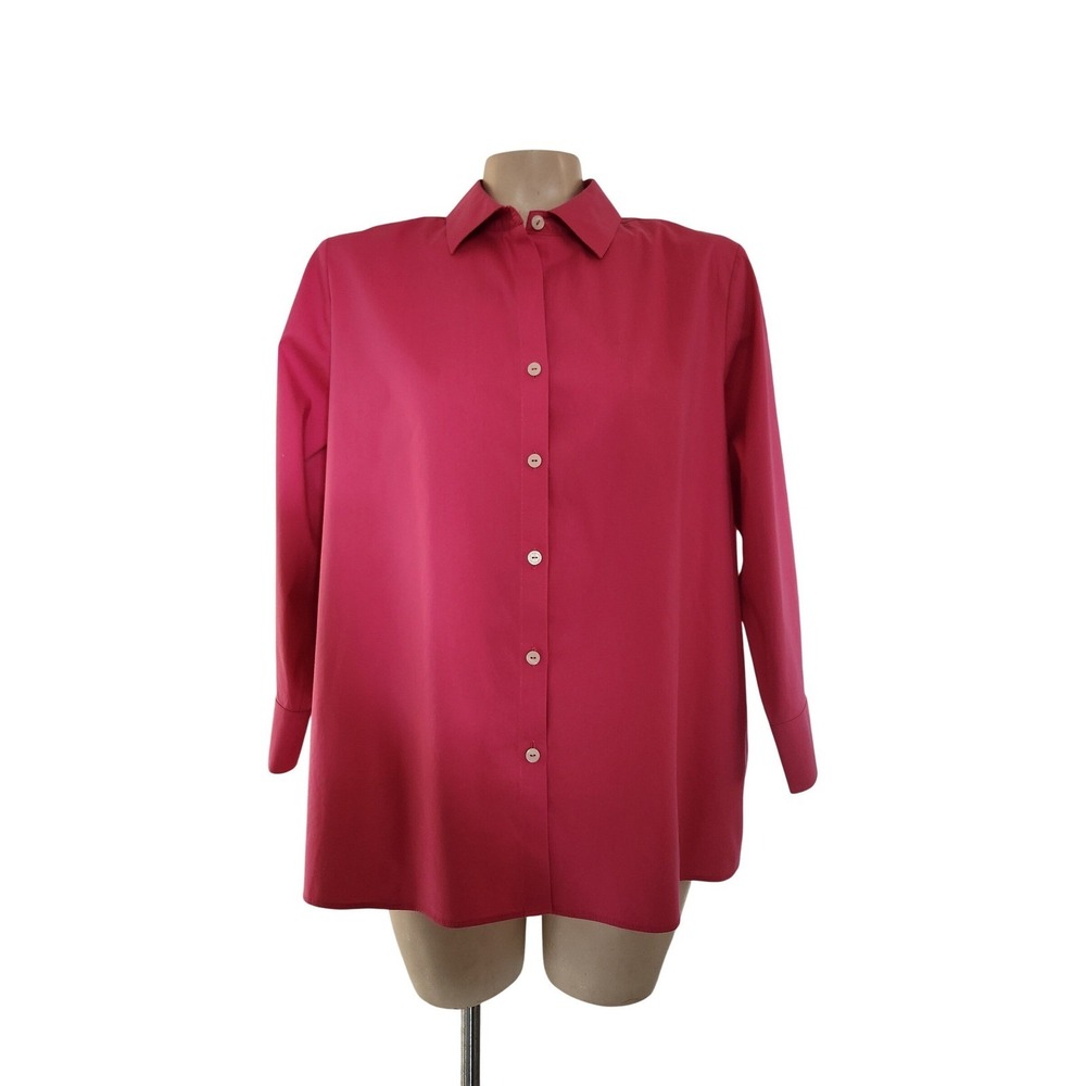 Foxcroft Magenta Pink Pleated Back Stretch Button Down Shirt 8 wrinkle resistant